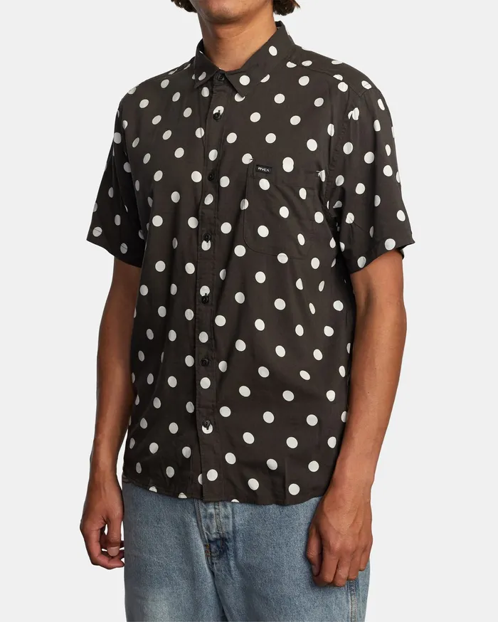 RVCA Mens Shirts Whitworth Short Sleeve Shirt Black Blk On Sale