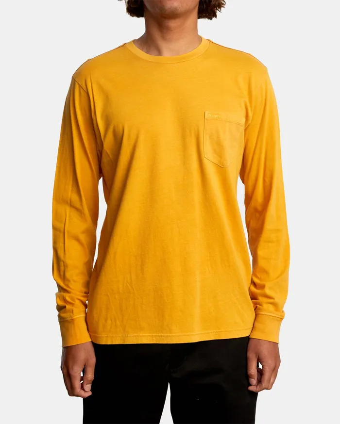 RVCA Mens Short Sleeves Ptc Pigment Long Sleeve Tee Golden Rod Gdr