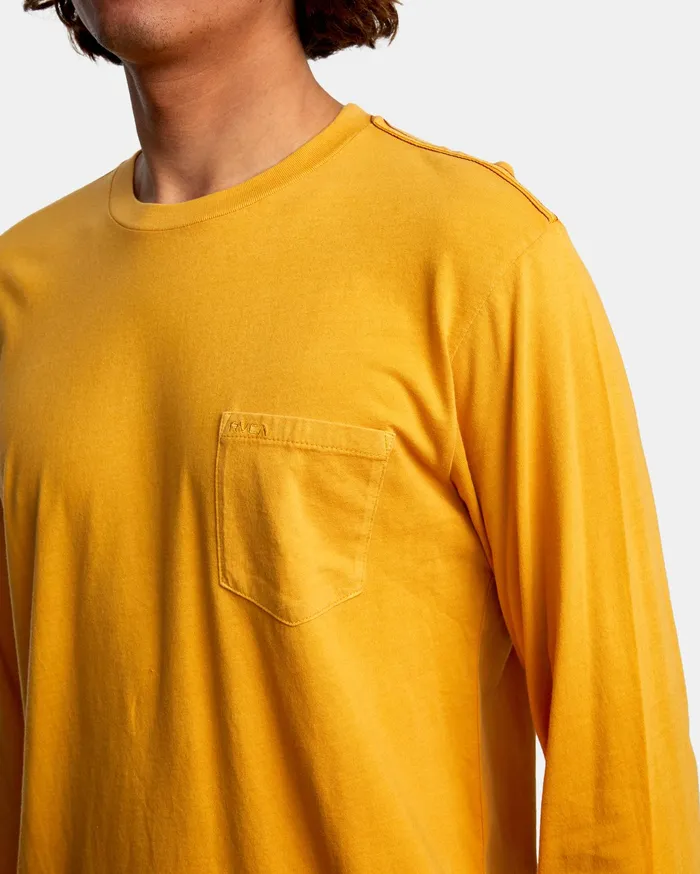 RVCA Mens Short Sleeves Ptc Pigment Long Sleeve Tee Golden Rod Gdr