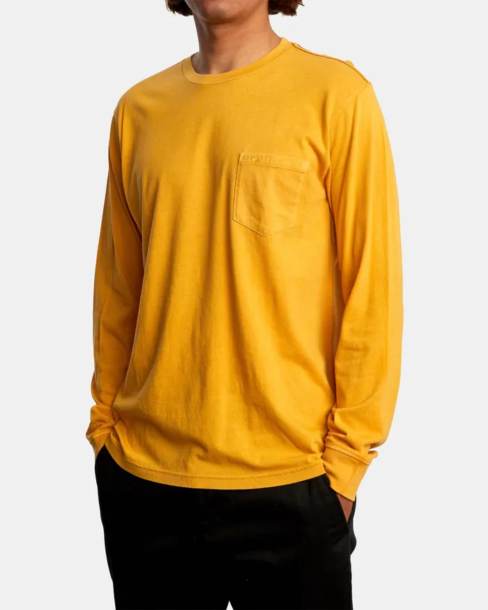 RVCA Mens Short Sleeves Ptc Pigment Long Sleeve Tee Golden Rod Gdr