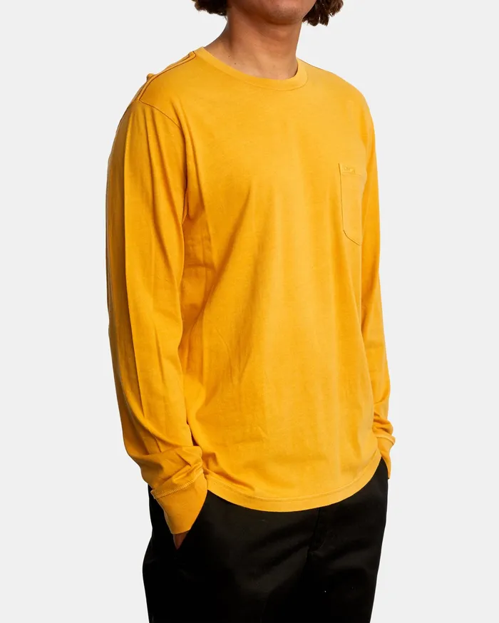 RVCA Mens Short Sleeves Ptc Pigment Long Sleeve Tee Golden Rod Gdr