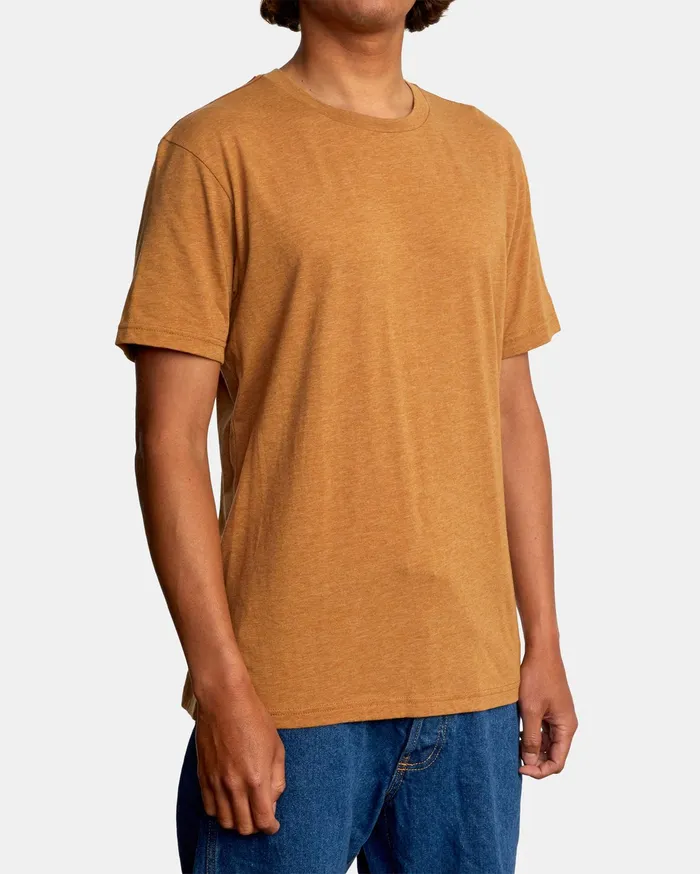 RVCA Mens Short Sleeves Solo Label Short Sleeve Tee Camel Cml