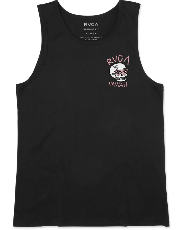 RVCA Mens Tank Tops Luke P Skull Shred Tank Top Black Blk