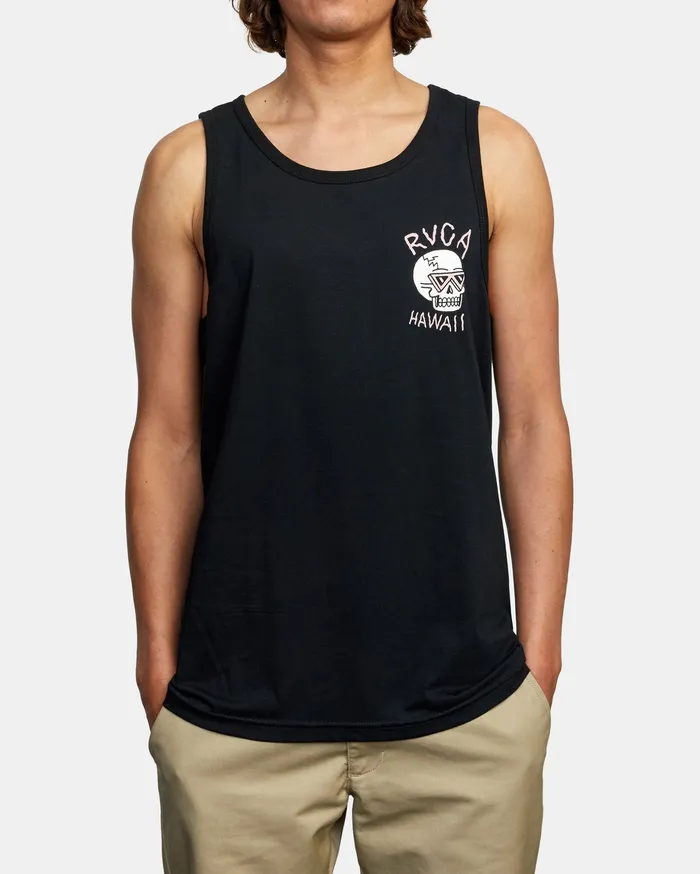 RVCA Mens Tank Tops Luke P Skull Shred Tank Top Black Blk