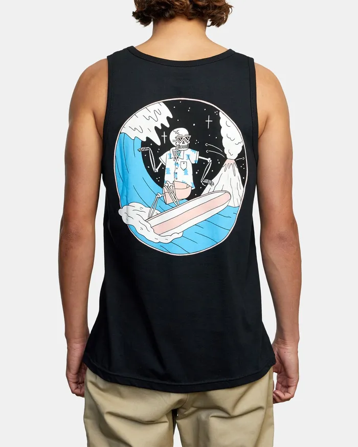 RVCA Mens Tank Tops Luke P Skull Shred Tank Top Black Blk