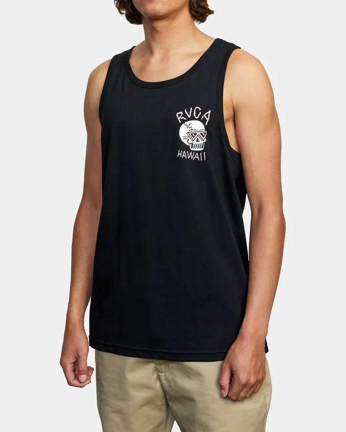 RVCA Mens Tank Tops Luke P Skull Shred Tank Top Black Blk
