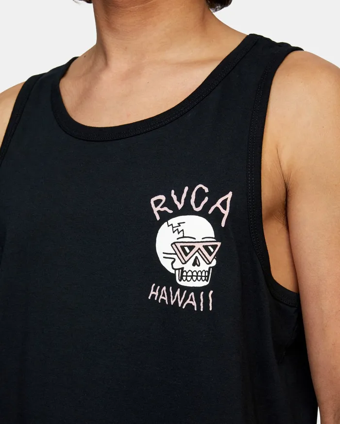 RVCA Mens Tank Tops Luke P Skull Shred Tank Top Black Blk