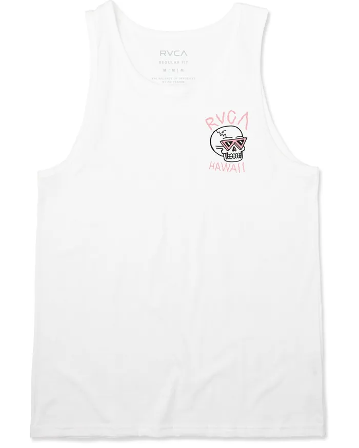 RVCA Mens Tank Tops Luke P Skull Shred Tank Top White Wht