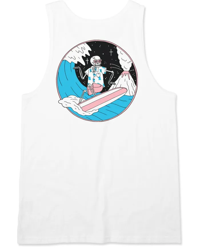 RVCA Mens Tank Tops Luke P Skull Shred Tank Top White Wht