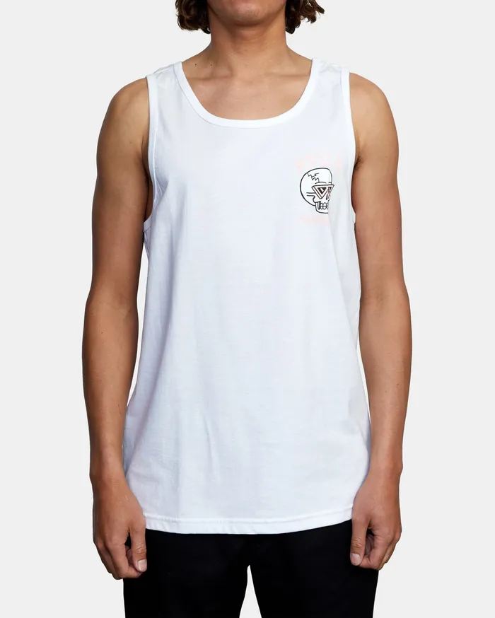 RVCA Mens Tank Tops Luke P Skull Shred Tank Top White Wht