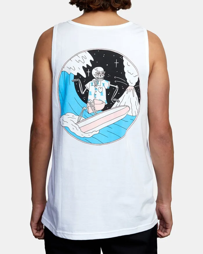 RVCA Mens Tank Tops Luke P Skull Shred Tank Top White Wht