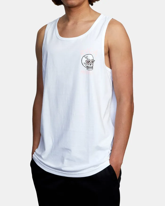 RVCA Mens Tank Tops Luke P Skull Shred Tank Top White Wht
