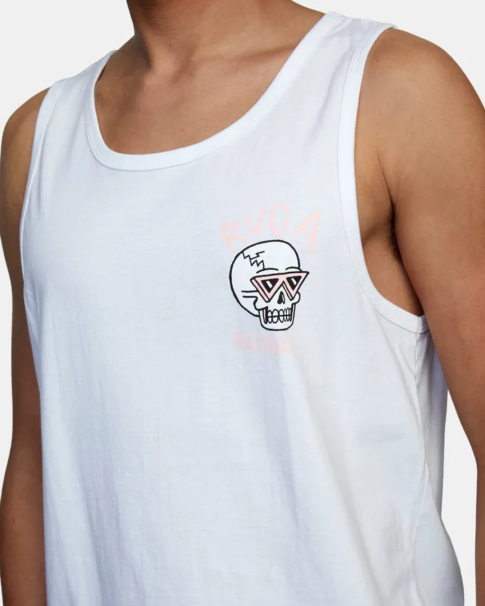 RVCA Mens Tank Tops Luke P Skull Shred Tank Top White Wht