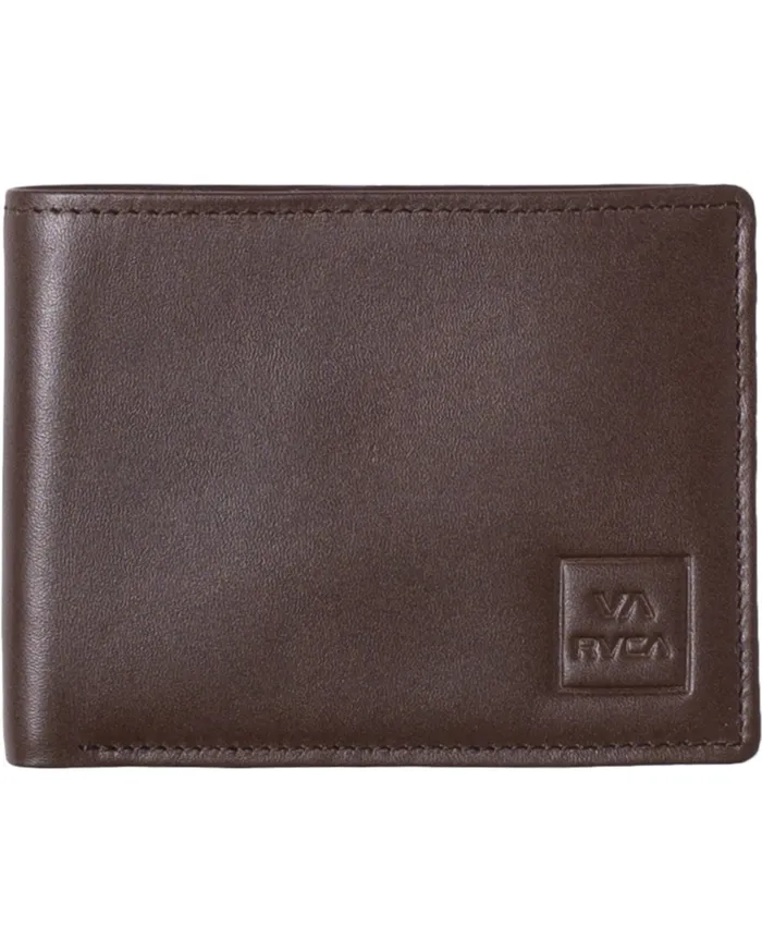 RVCA Mens Wallets Cedar Leather Bifold Wallet Brown Brn Gift Ideas