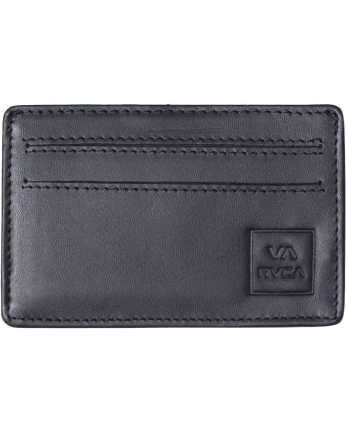 RVCA Mens Wallets Linden Leather Card Wallet Black Blk On Sale