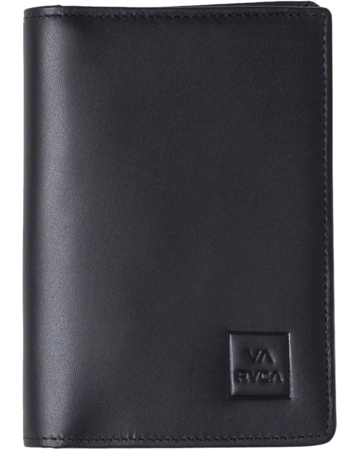RVCA Mens Wallets Oak Leather Passport Wallet Black Blk For Sale