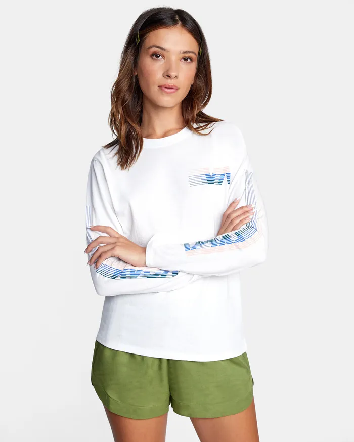 RVCA Womens Graphic Tees La 84 Long Sleeve Tee Vintage White Vwt