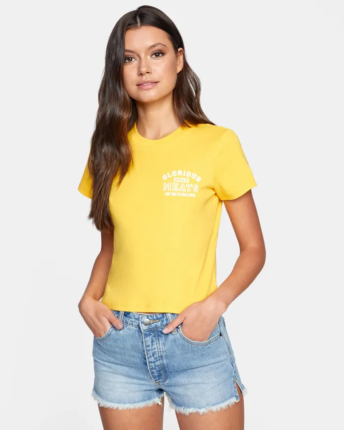 RVCA Womens Graphic Tees Matty Matheson Glorious Meats Tee Gold Gol