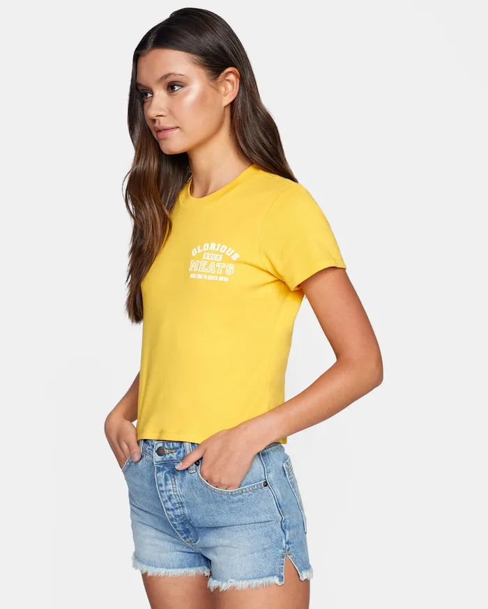 RVCA Womens Graphic Tees Matty Matheson Glorious Meats Tee Gold Gol