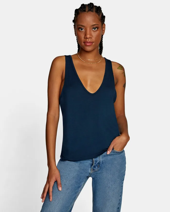 RVCA Womens Graphic Tees Minted Tank Top Moody Blue Mdy