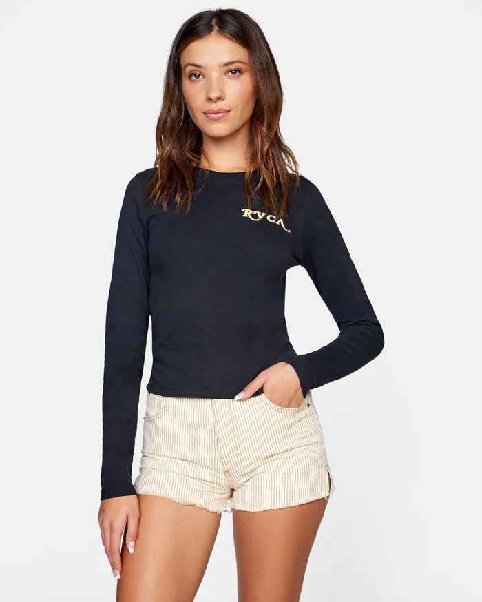 RVCA Womens Graphic Tees Retro Long Sleeve Tee Black Blk