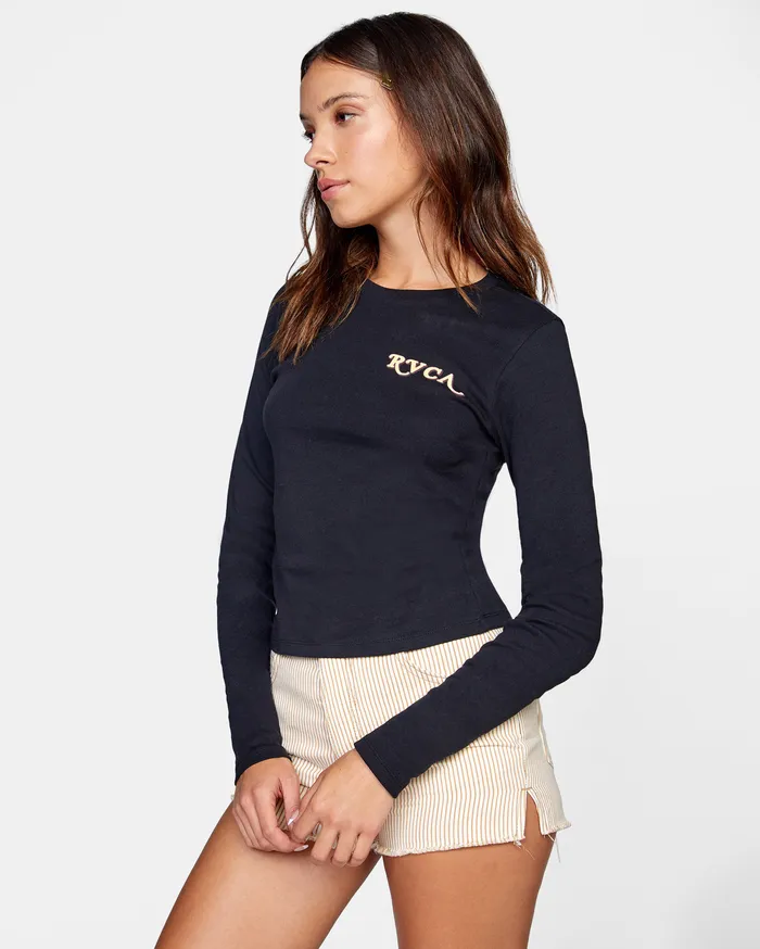 RVCA Womens Graphic Tees Retro Long Sleeve Tee Black Blk