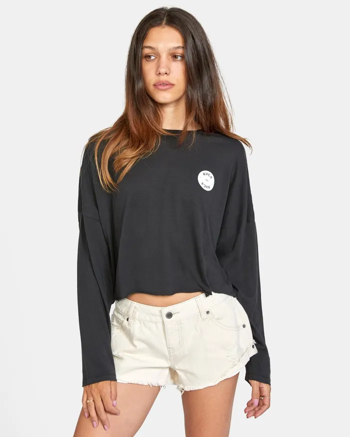 RVCA Womens Graphic Tees Rvca Balance Long Sleeve Tee Black Blk