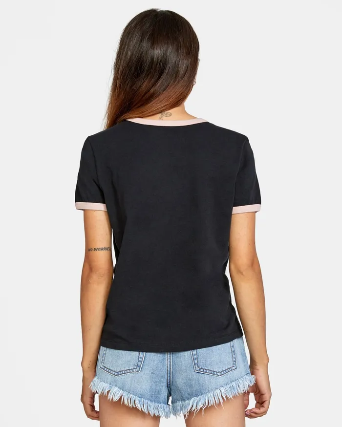 RVCA Womens Graphic Tees Scribble Rvca Short Sleeve Ringer Tee Black Blk