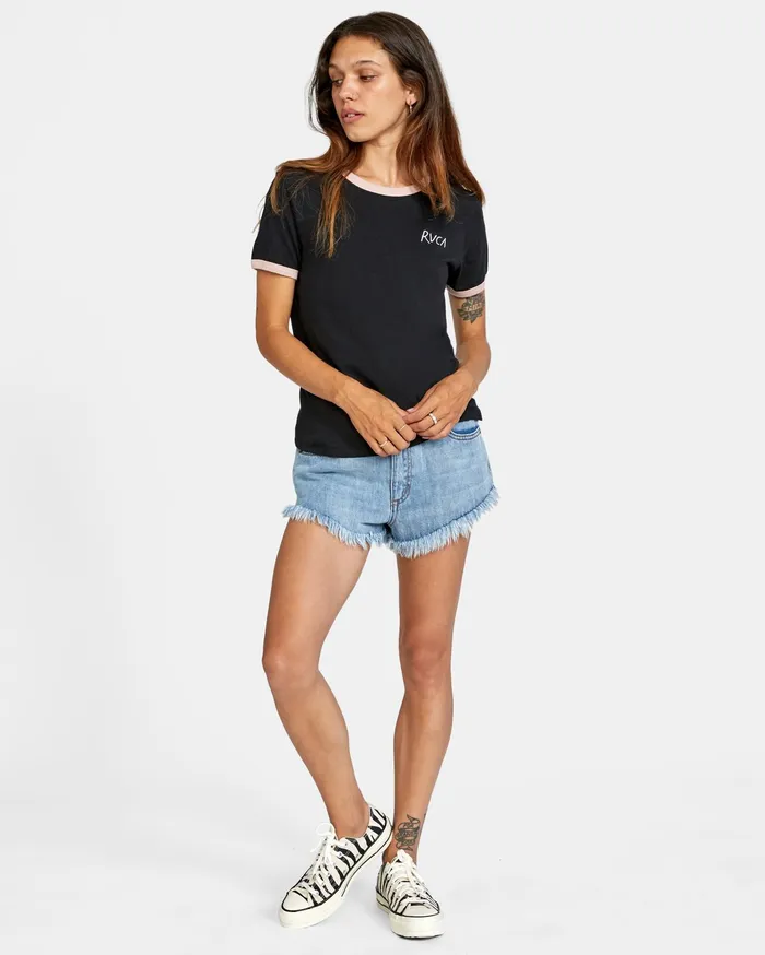RVCA Womens Graphic Tees Scribble Rvca Short Sleeve Ringer Tee Black Blk