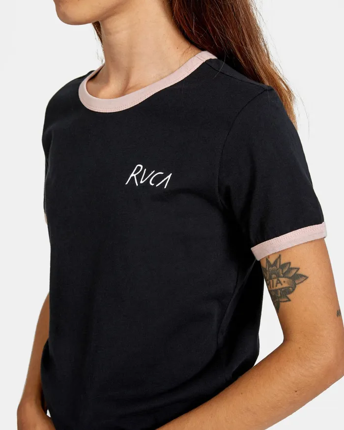RVCA Womens Graphic Tees Scribble Rvca Short Sleeve Ringer Tee Black Blk