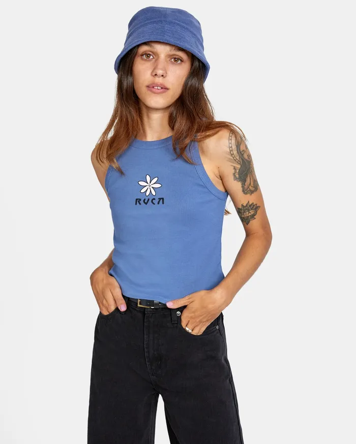 RVCA Womens Graphic Tees Throwback Tank Top Neptune Blue Bnq0