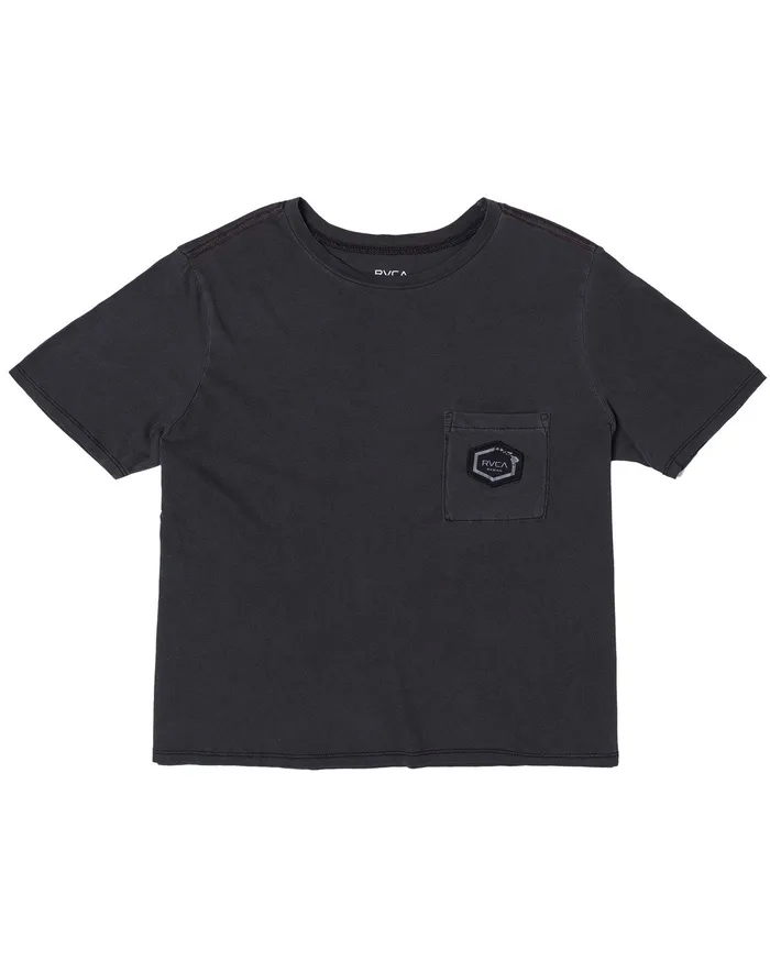RVCA Womens Tops Island Hex Short Sleeve Pocket Tee Washed Black Waa