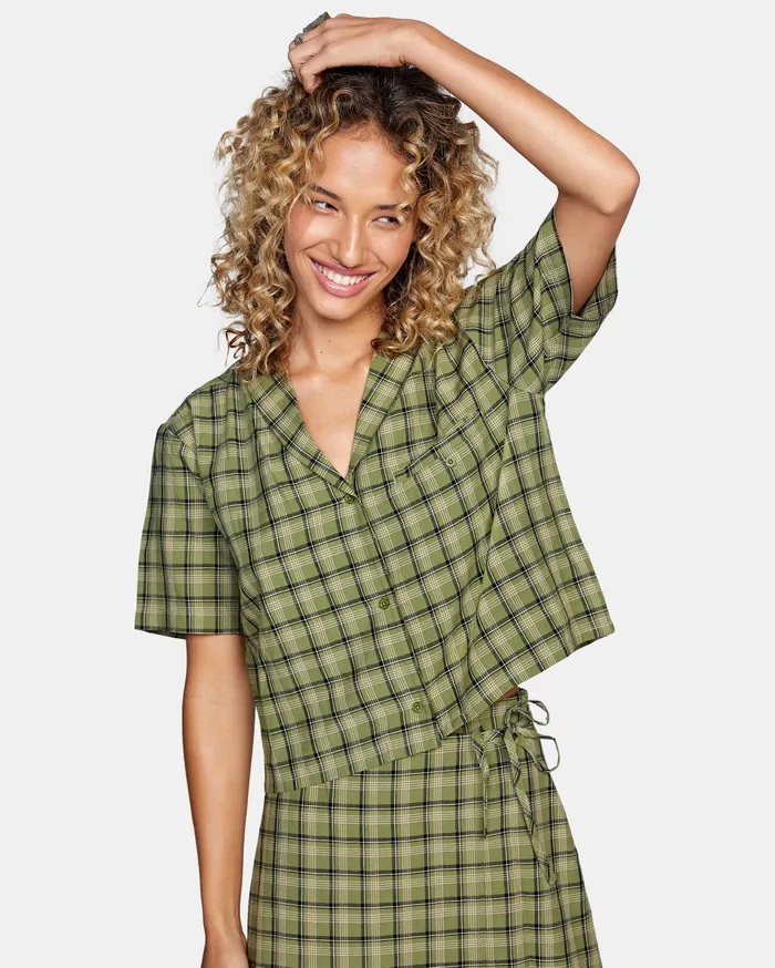 RVCA Womens Tops Jackson ButtonDown Top Green Moss Gmv0