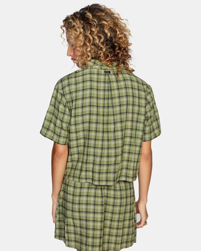 RVCA Womens Tops Jackson ButtonDown Top Green Moss Gmv0