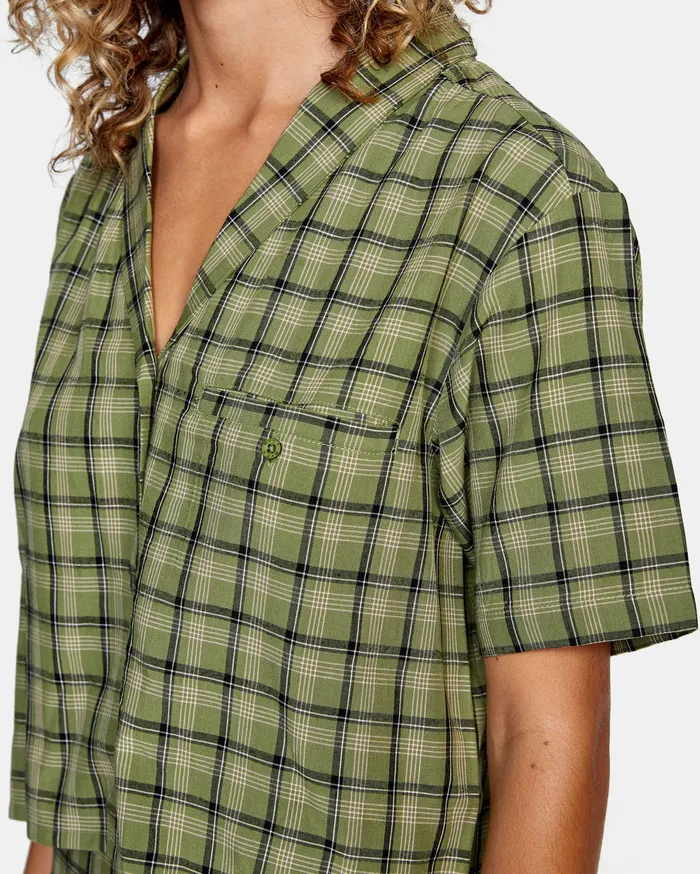 RVCA Womens Tops Jackson ButtonDown Top Green Moss Gmv0