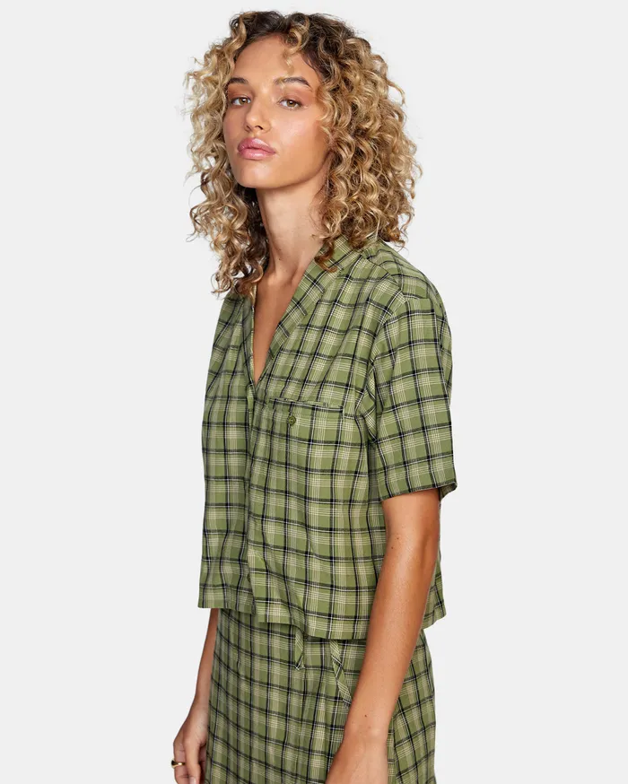 RVCA Womens Tops Jackson ButtonDown Top Green Moss Gmv0