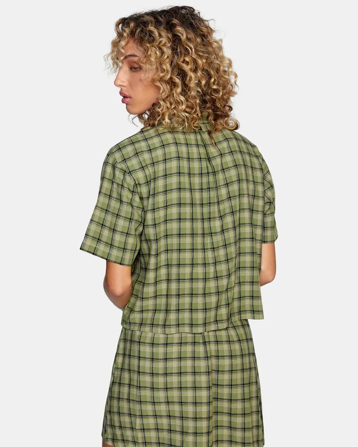 RVCA Womens Tops Jackson ButtonDown Top Green Moss Gmv0