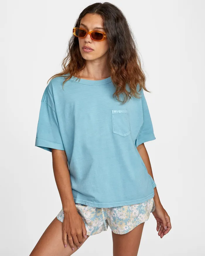 RVCA Womens Tops Ptc Roll It Short Sleeve Tee China Blue Cnb