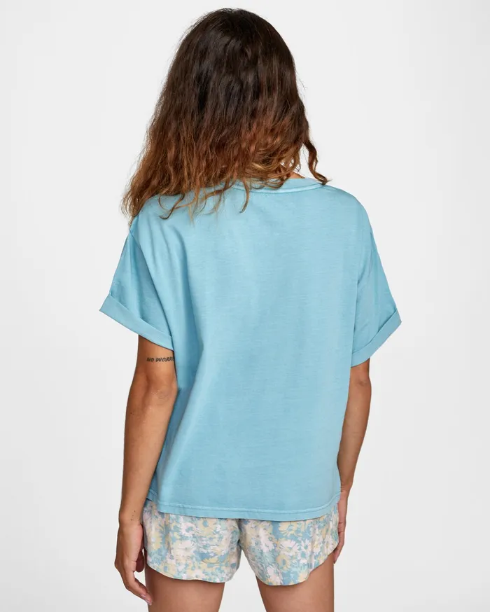 RVCA Womens Tops Ptc Roll It Short Sleeve Tee China Blue Cnb