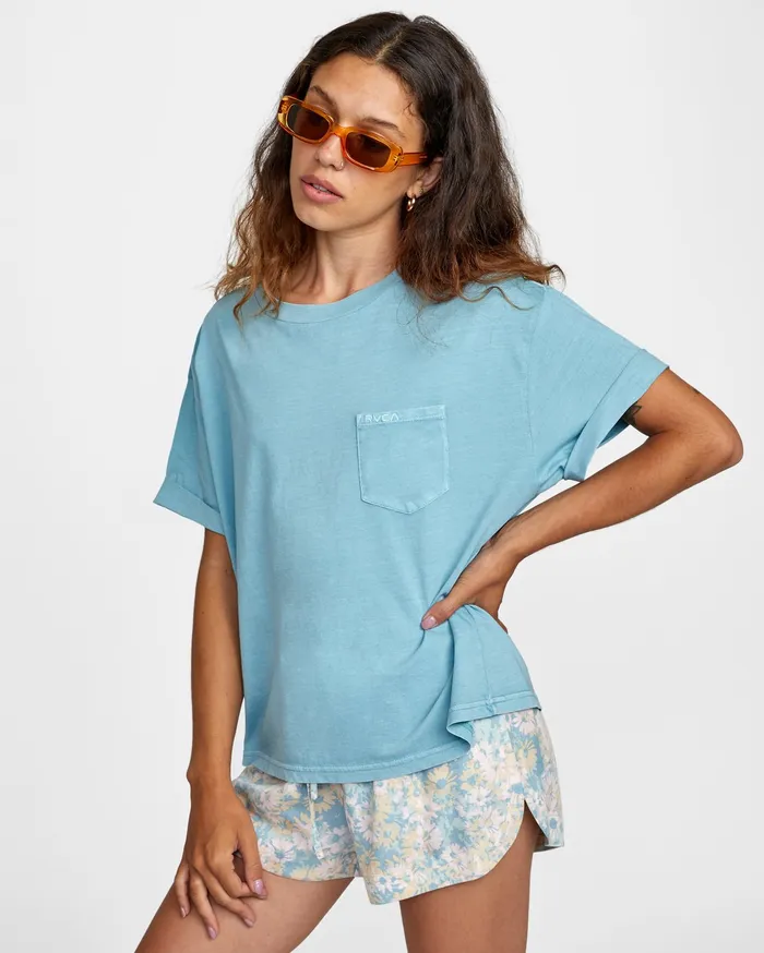 RVCA Womens Tops Ptc Roll It Short Sleeve Tee China Blue Cnb