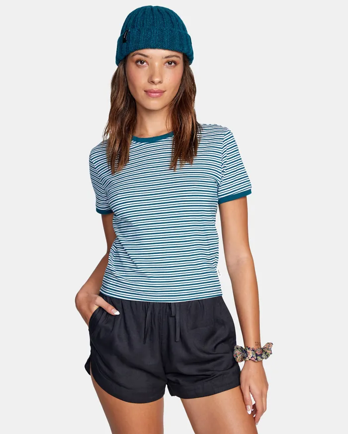 RVCA Womens Tops Sure Thing Tee Deep Teal Dpt