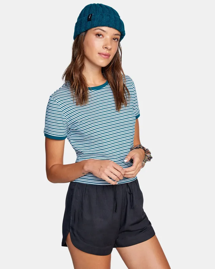 RVCA Womens Tops Sure Thing Tee Deep Teal Dpt
