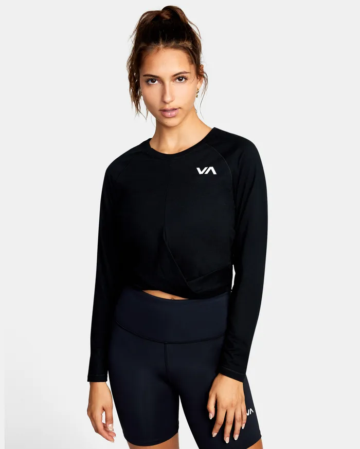 RVCA Womens Tops Twist Front Long Sleeve Sport Top Black Blk