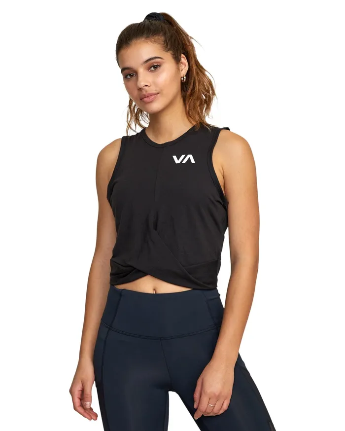 RVCA Womens Tops Twist Front Tank Top Black Blk