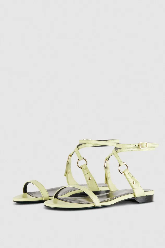 Sandals Women Patrizia Pepe Flat Smooth Leather Sandals Light Sunny Lime