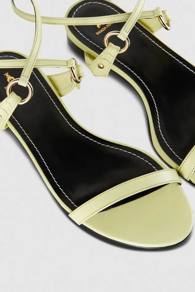 Sandals Women Patrizia Pepe Flat Smooth Leather Sandals Light Sunny Lime