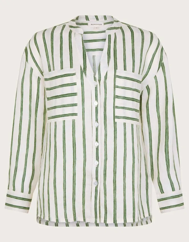 Santana Stripe Linen Shirt Green Women Monsoon Tops and Blouses
