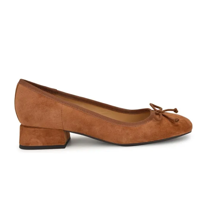 Saruh Square Toe Pumps Tan Suede Women Nine West Heels