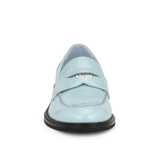 Seeme Penny Loafers Light Blue Patent Women Nine West Flats and Loafers