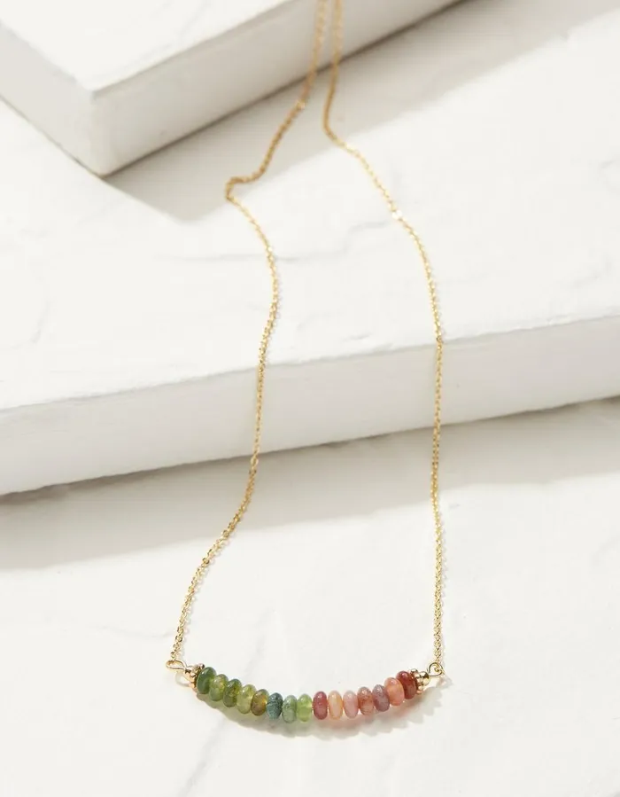 Semi Precious Disc Necklace Gold Women FatFace Jewellery